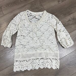 Sundance Ivory Cotton Floral Lace Top Cotton Nylon Boho Cream Shirt Women Small